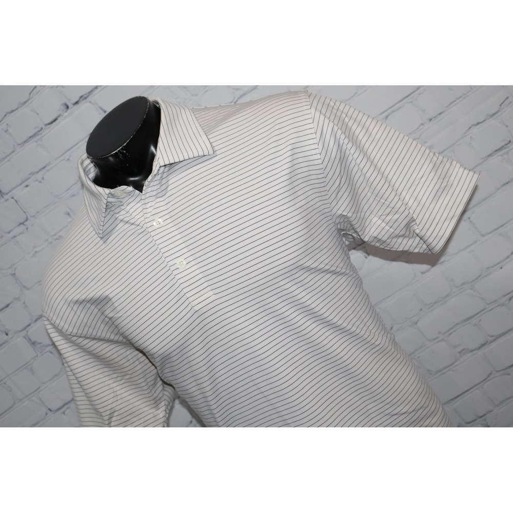 Dunning Golf Polo Shirt Mens Large White Blue Striped Short Sleeve Performance